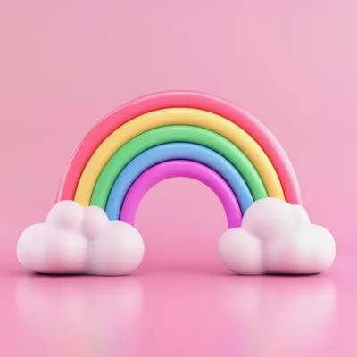 3D Rendered Pastel Rainbow With Clouds On Pink Background