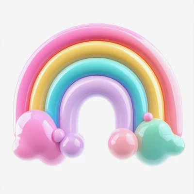 3D Rendered Pastel Rainbow With Glossy Clouds