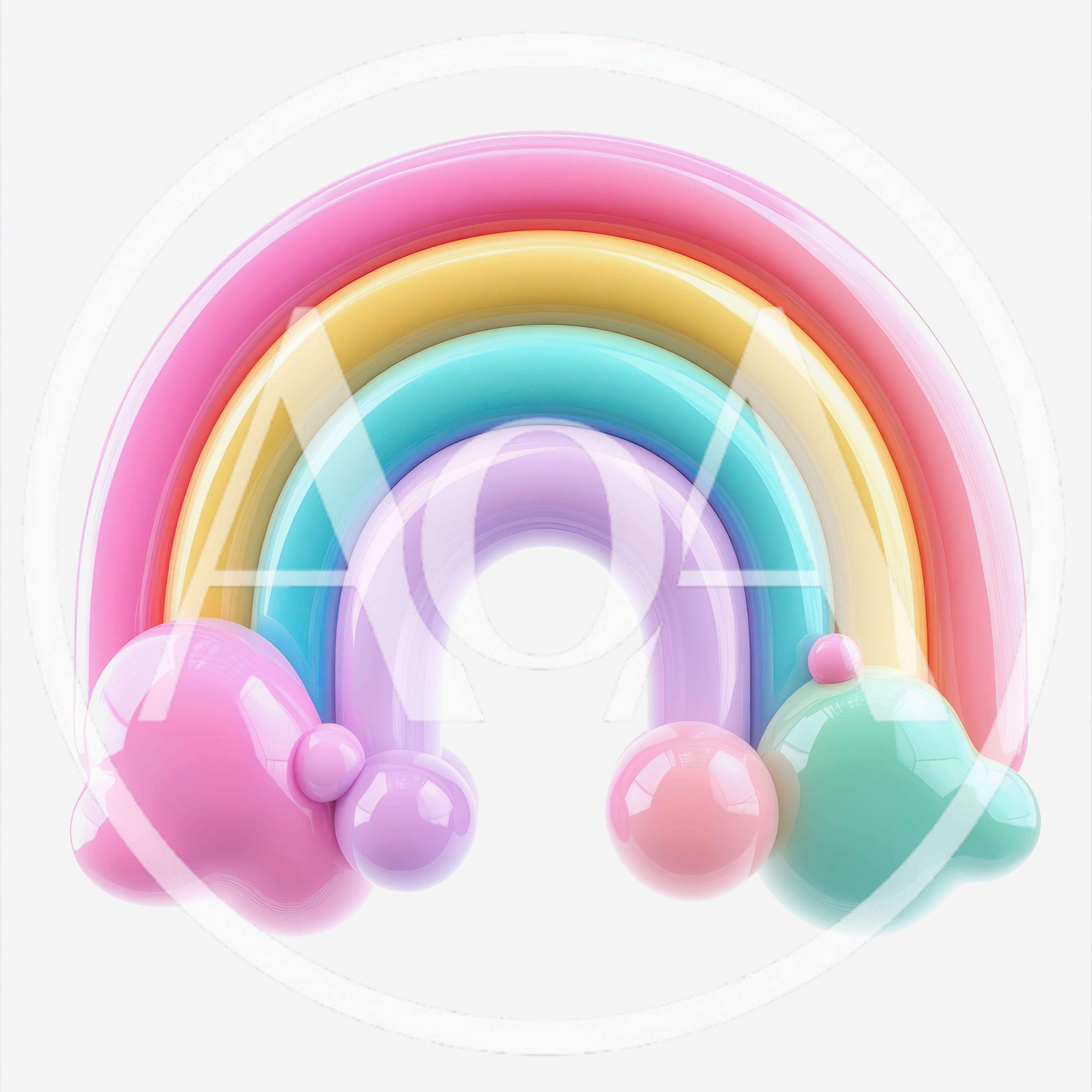 3D Rendered Pastel Rainbow With Glossy Clouds