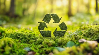 Moss Covered Recycling Symbol In A Forest