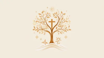 Golden Tree Of Life With Central Christian Cross