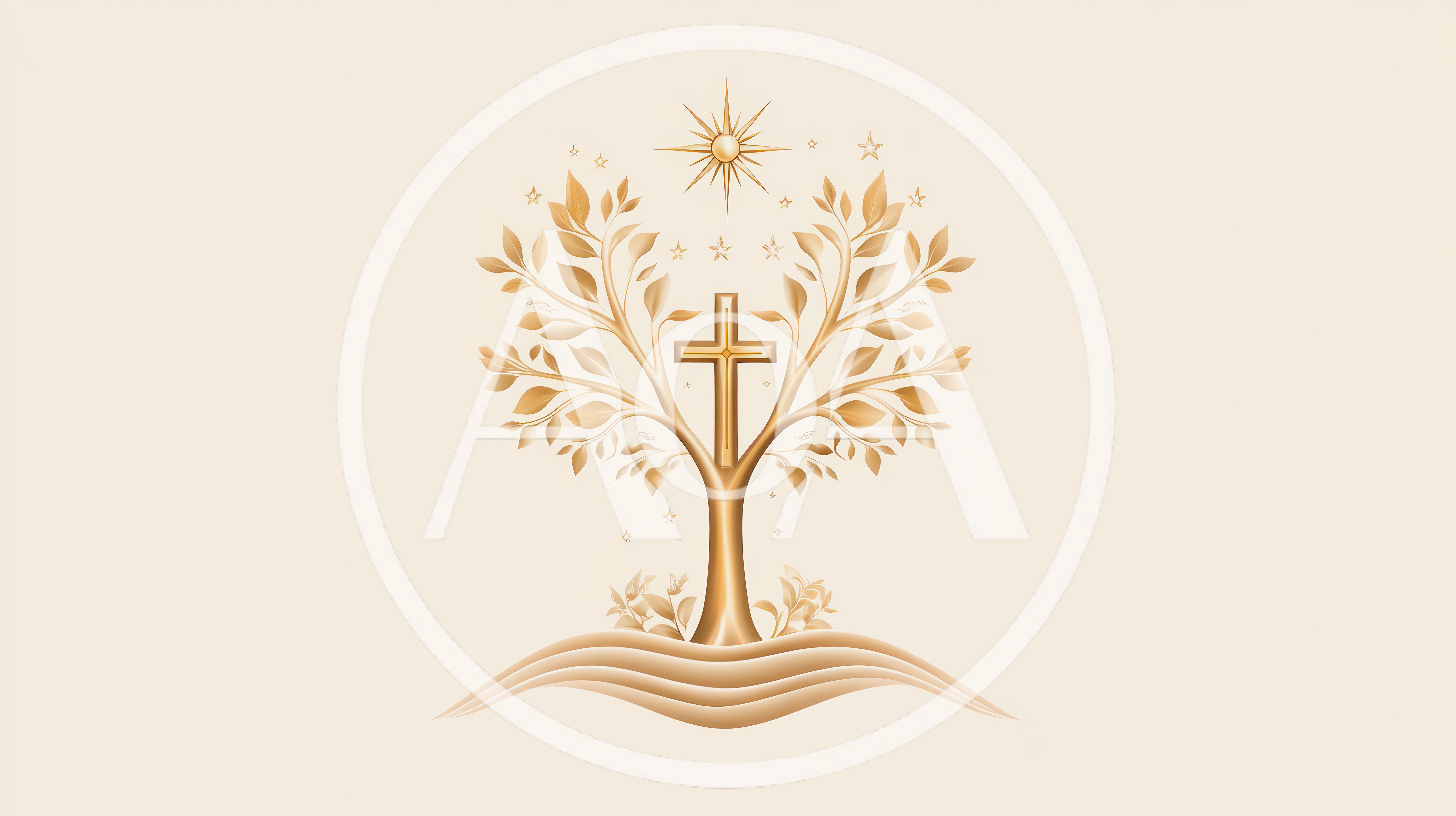 Golden Tree Of Life With Christian Cross Symbol
