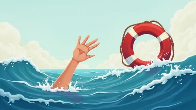 Hand Reaching Out Of Rough Ocean Waves