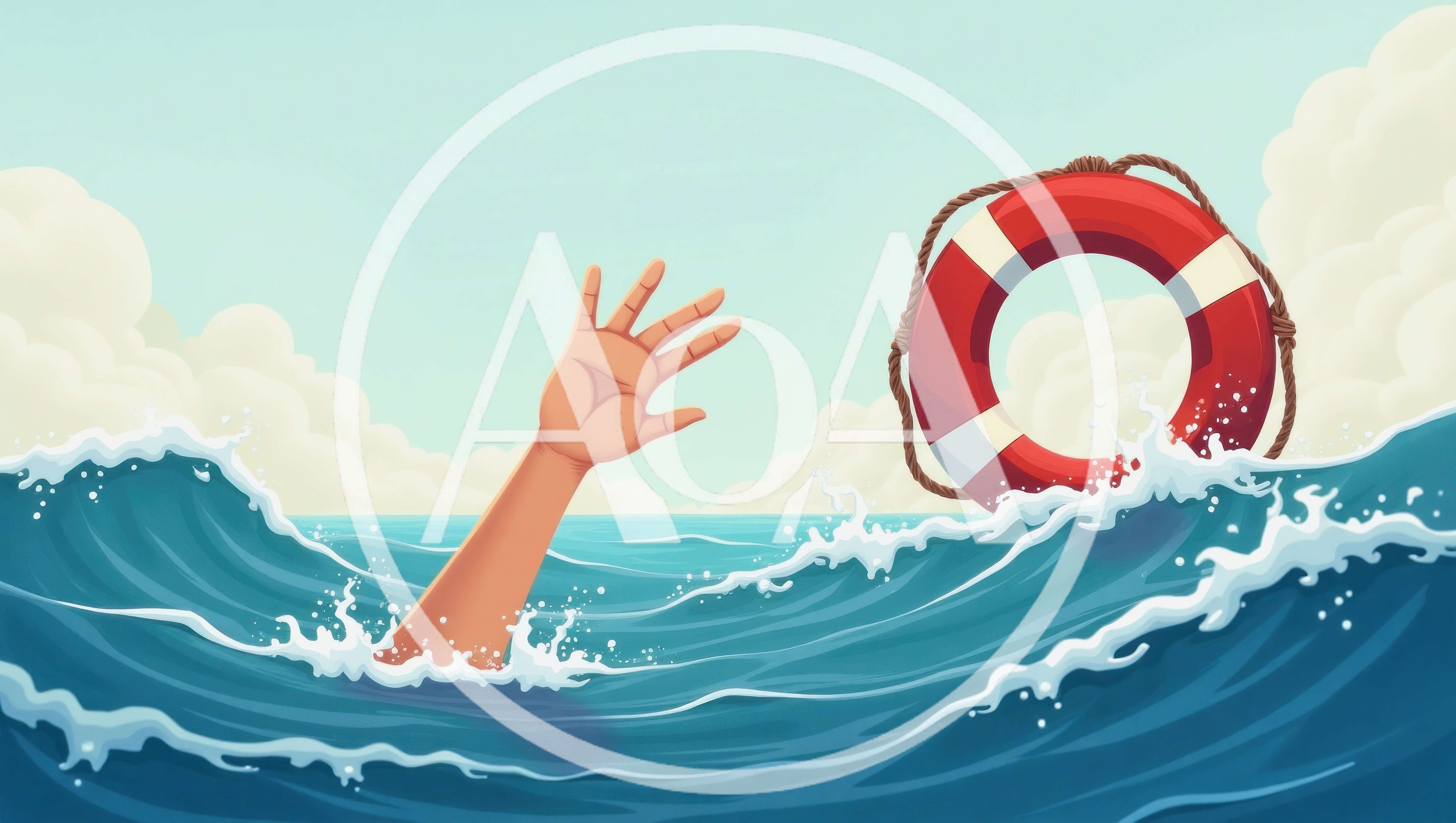 Hand Reaching Out Of Rough Ocean Waves