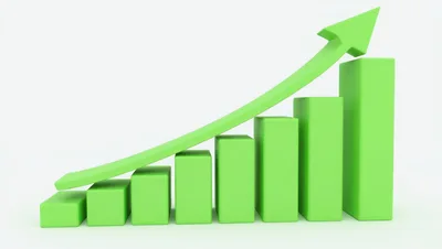 3D Green Bar Chart With Rising Arrow