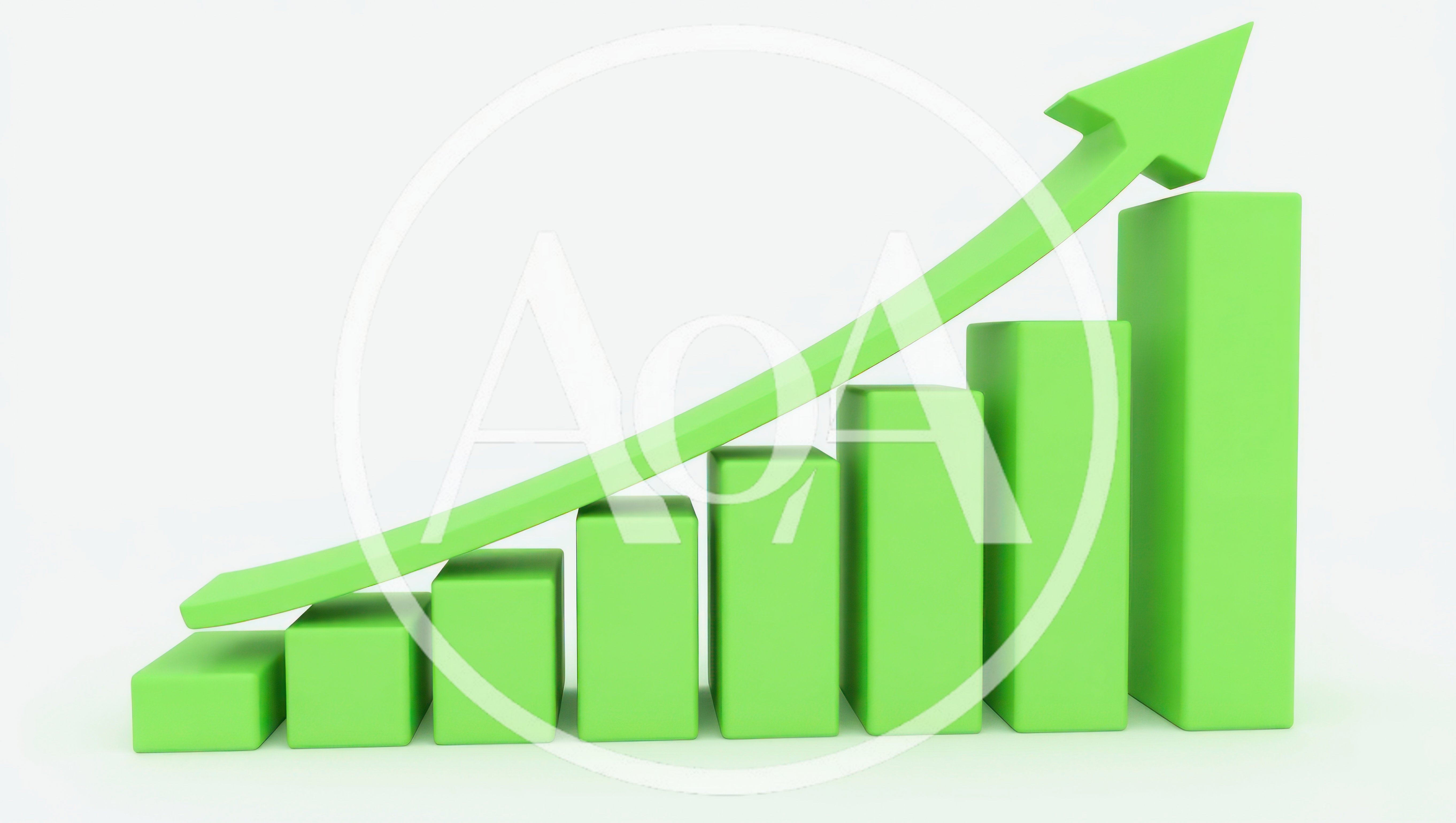 3D Green Bar Chart With Rising Arrow