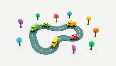 3D Isometric Illustration of Toy Cars on Road