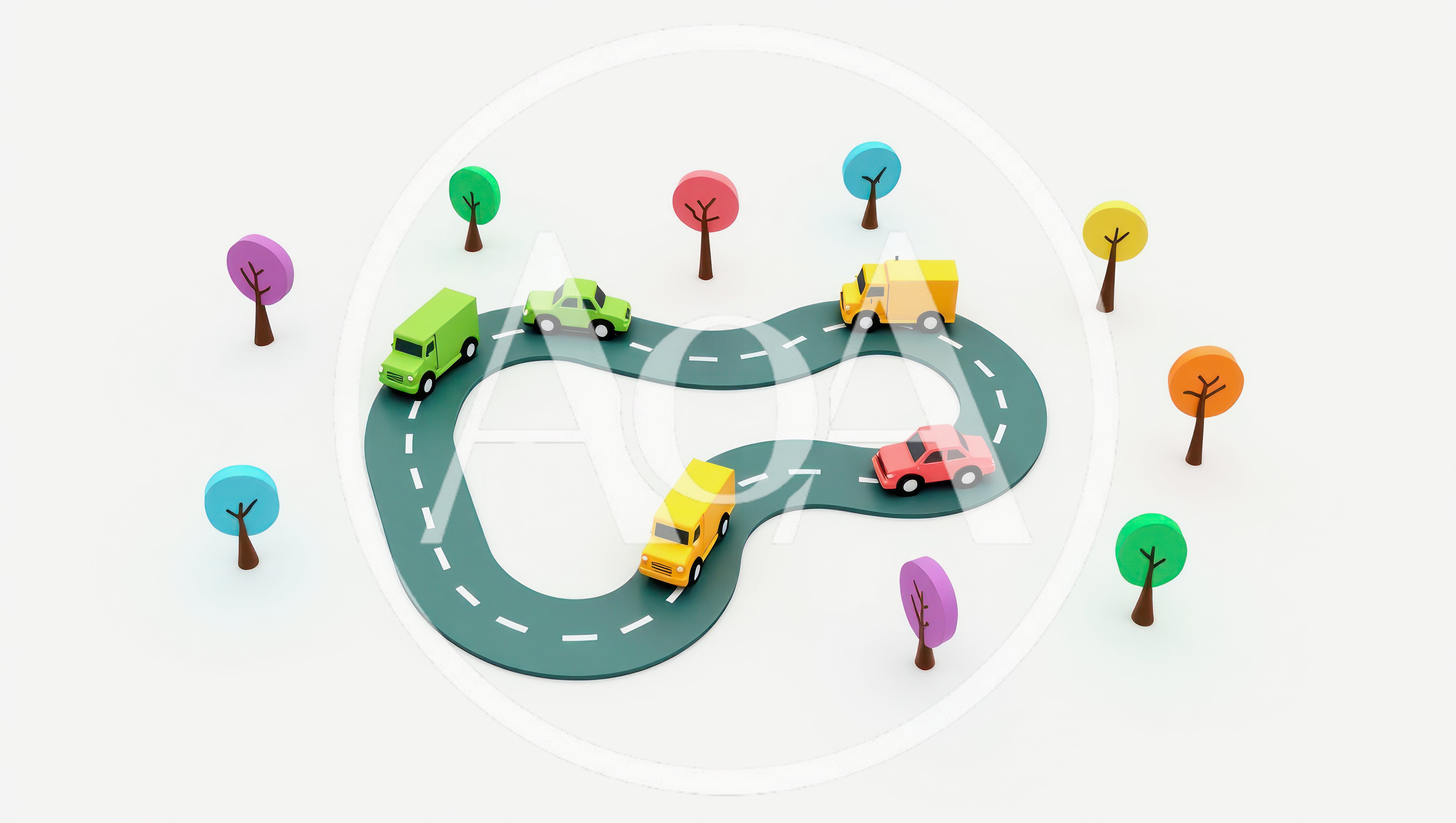 3D Isometric Illustration of Toy Cars on Road