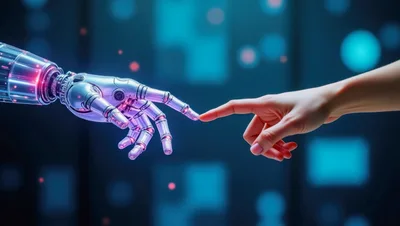 Robotic Hand Reaching Out To Touch Human Finger