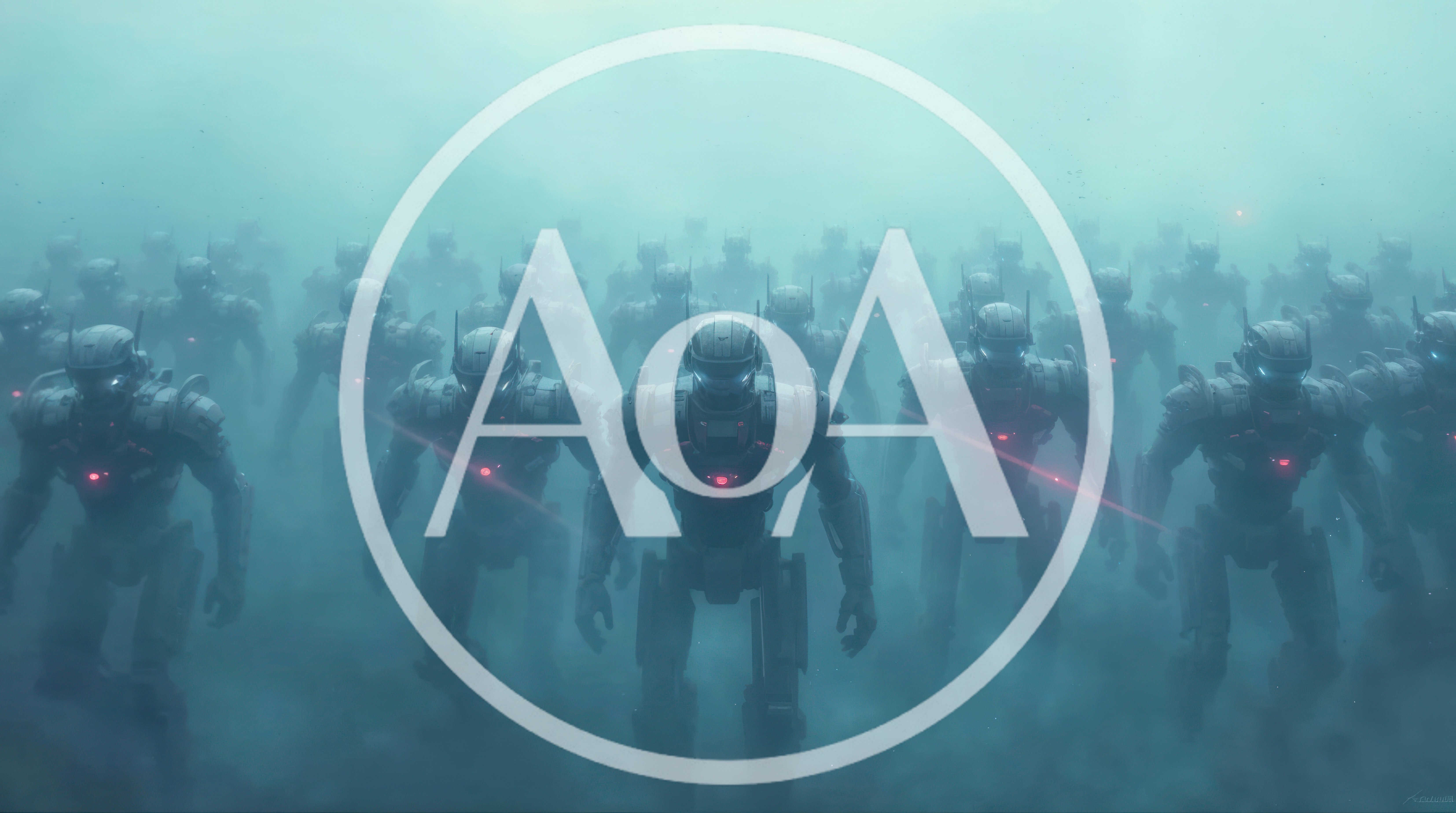 Army Of Futuristic Robotic Soldiers Marching Through Fog