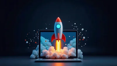 3D Rocket Launching From Laptop Screen