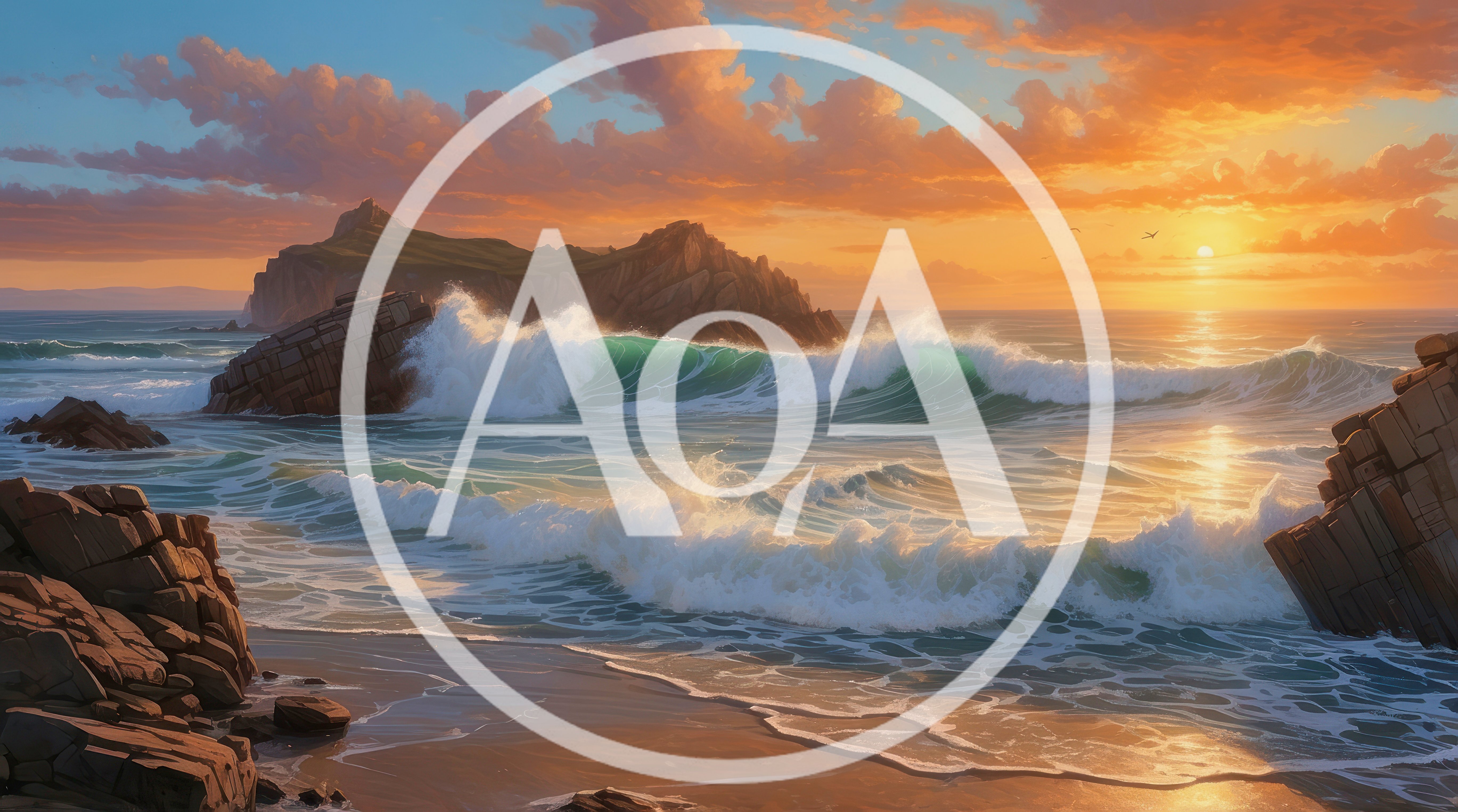 Ocean Waves Crashing Against Rocky Shoreline At Sunset