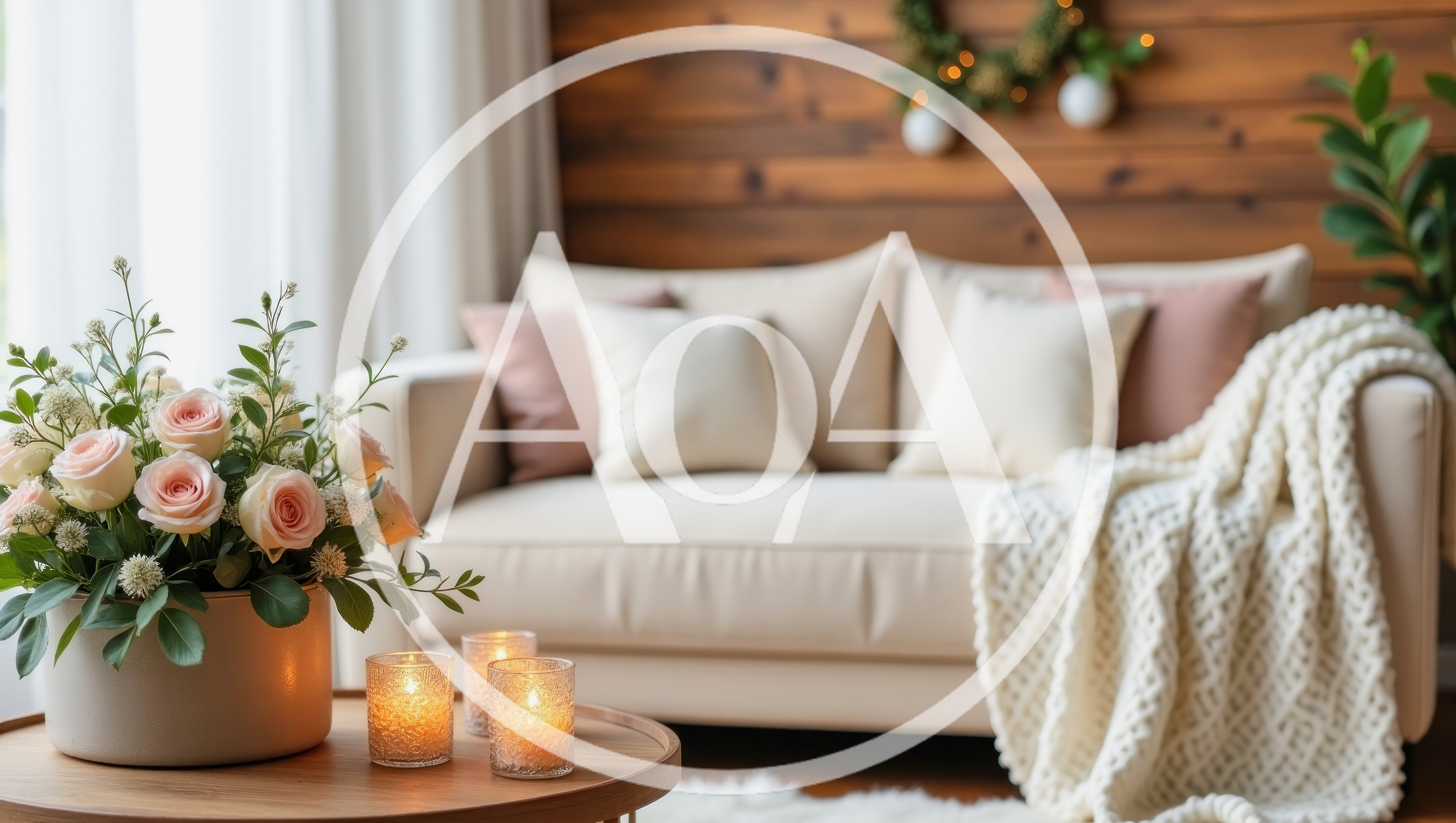 Cozy Living Room Interior With Flowers And Candles