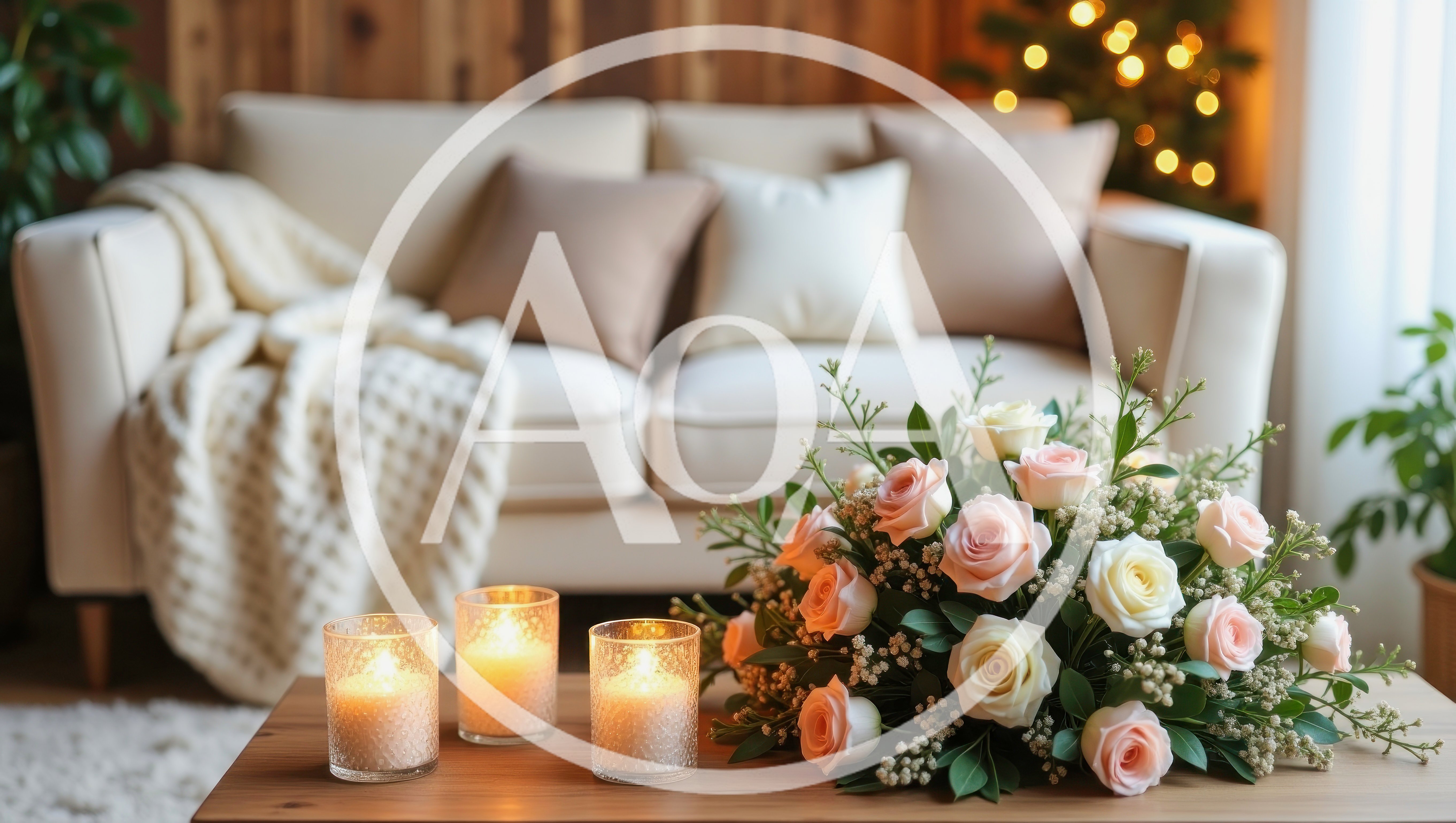 Cozy Living Room With Flowers And Candles