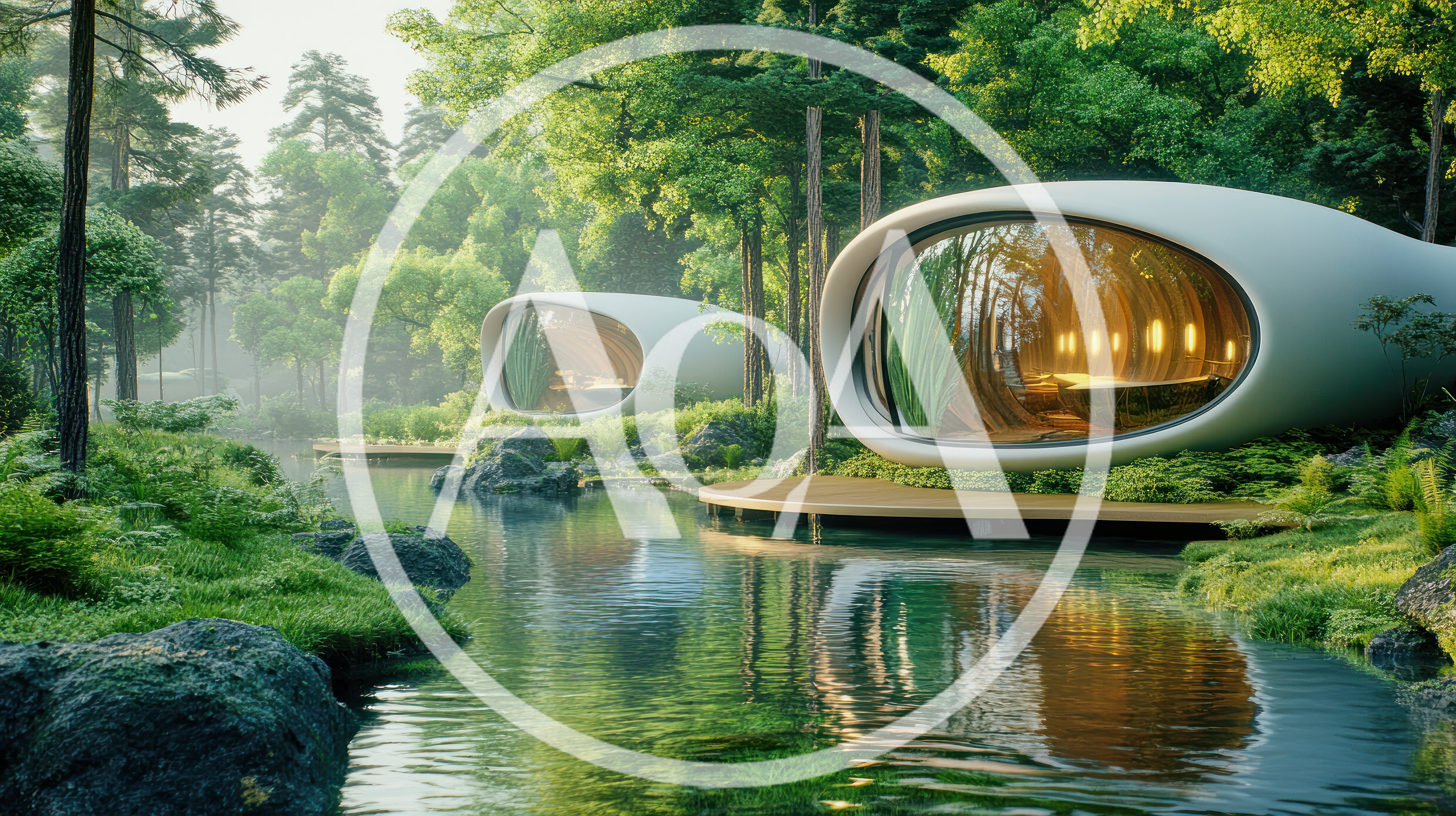 Futuristic Oval Pod Houses In A Lush Forest