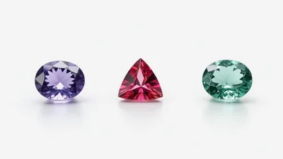 Three Faceted Gemstones Arranged In A Row