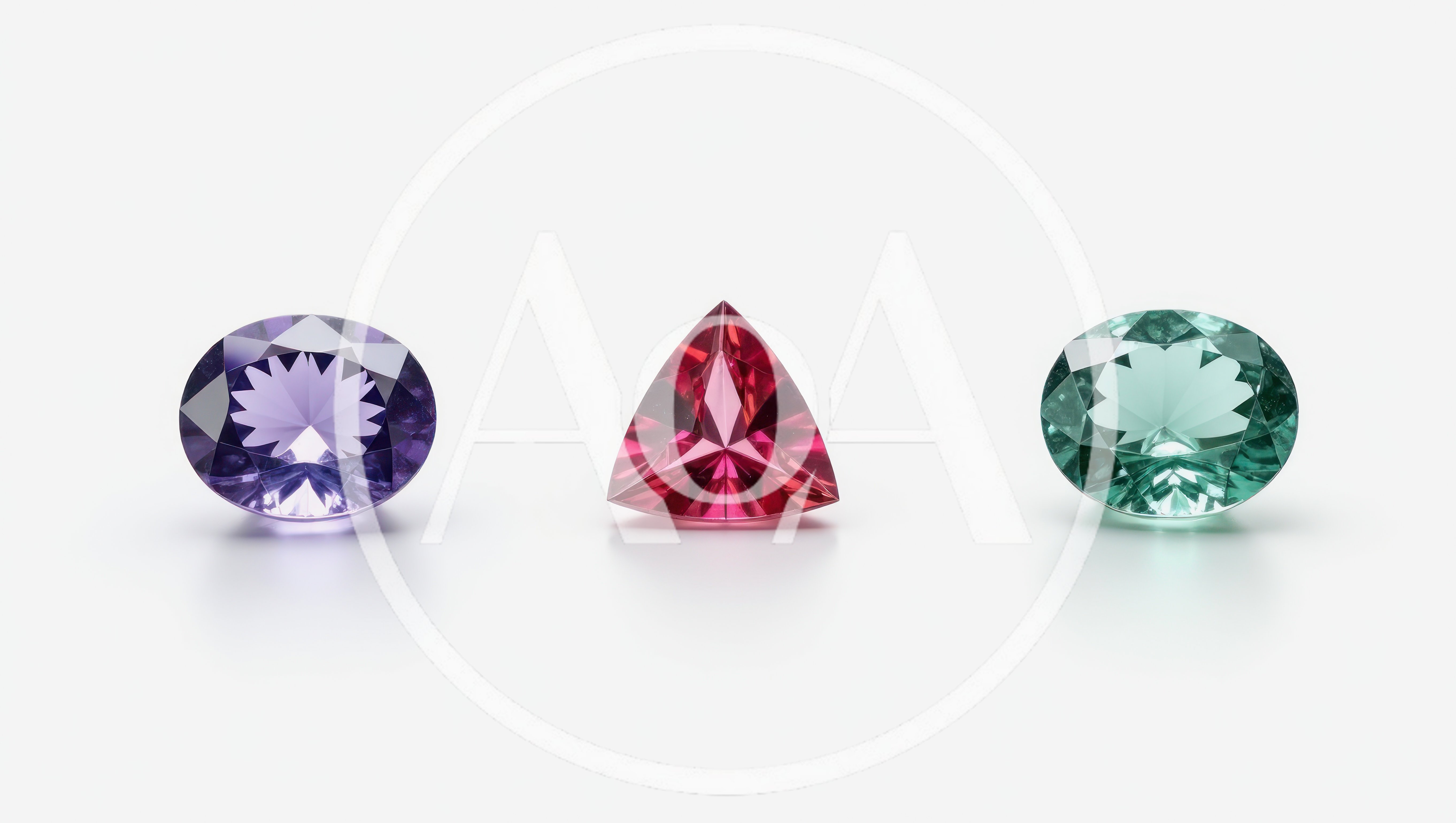 Three Faceted Gemstones Arranged In A Row