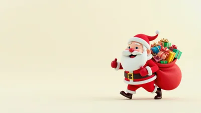 3D Cartoon Santa Claus Carrying Gift Sack