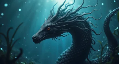 Mystical Sea Dragon Swimming In Deep Underwater Environment