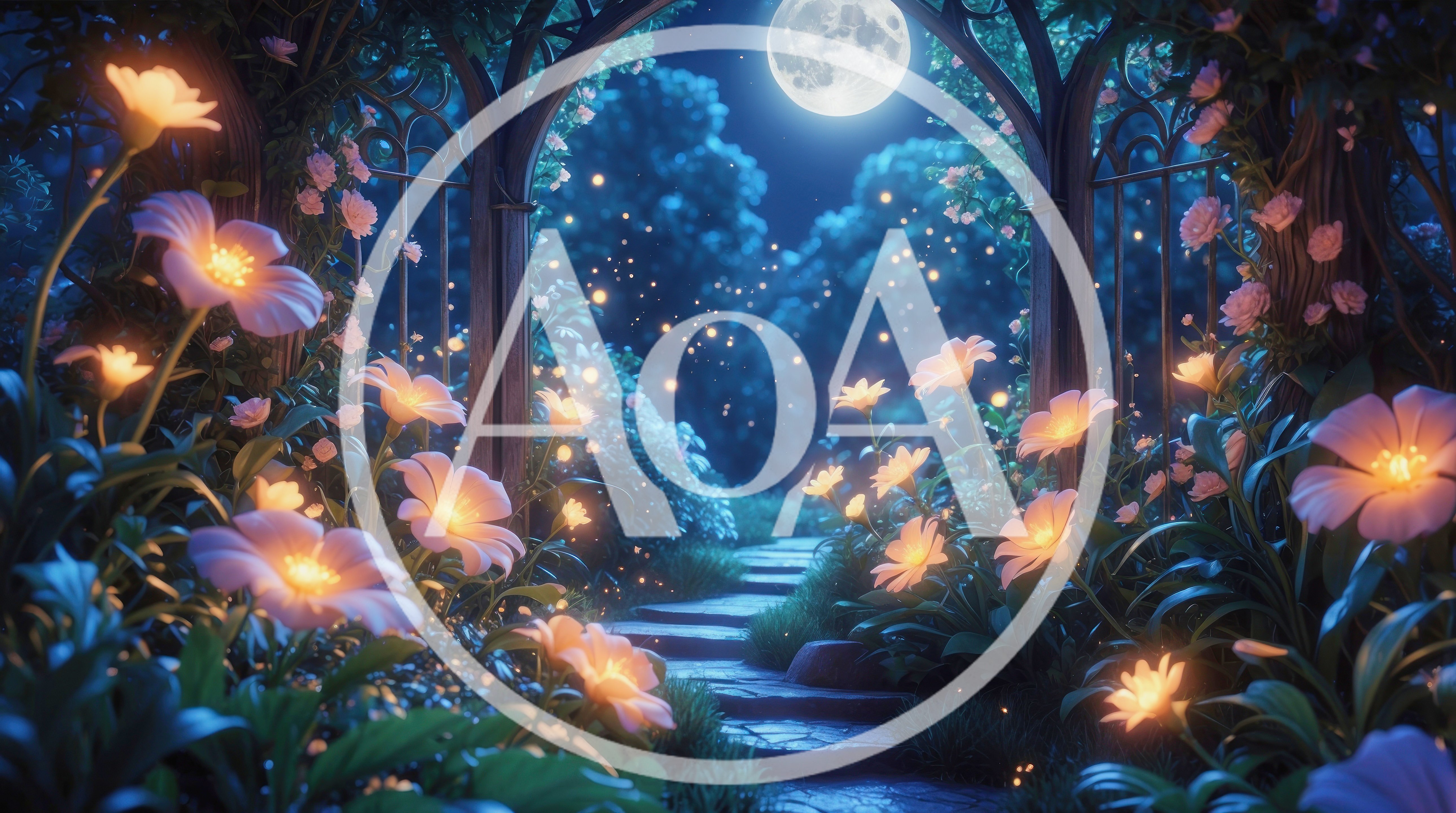 Enchanted Garden Path Under Full Moon