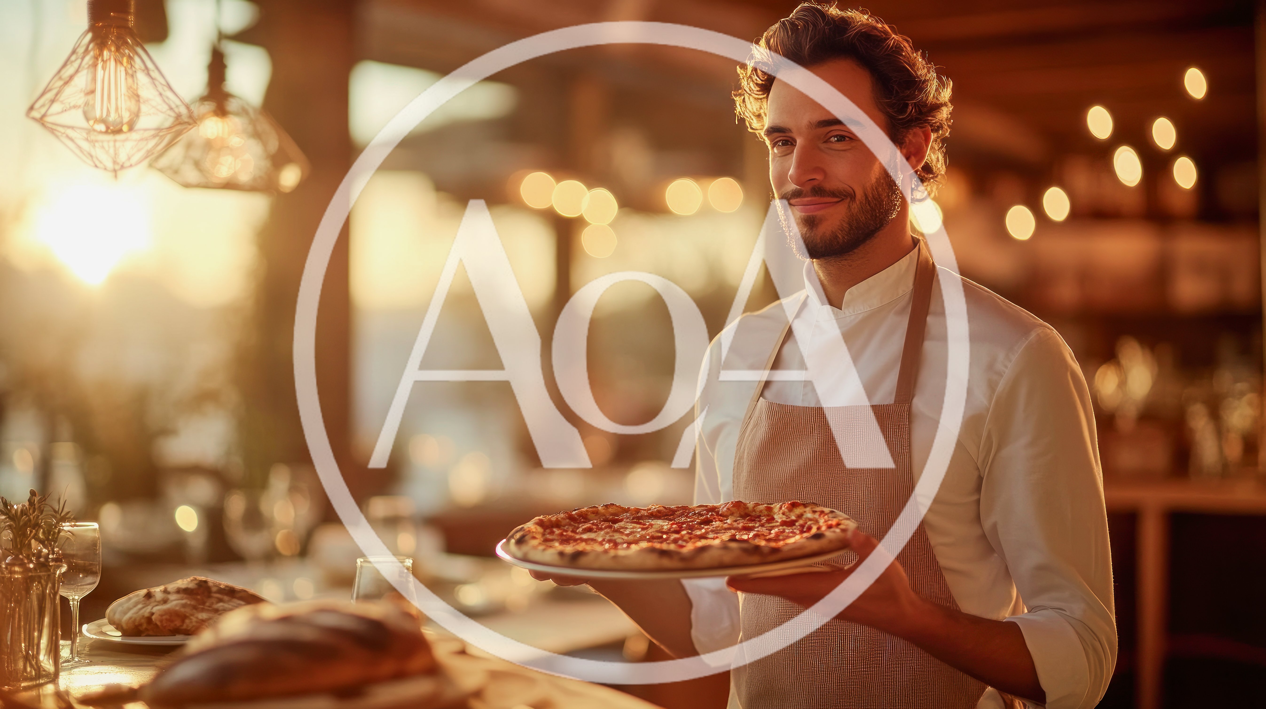 Professional Chef Serving Freshly Baked Pizza In Restaurant