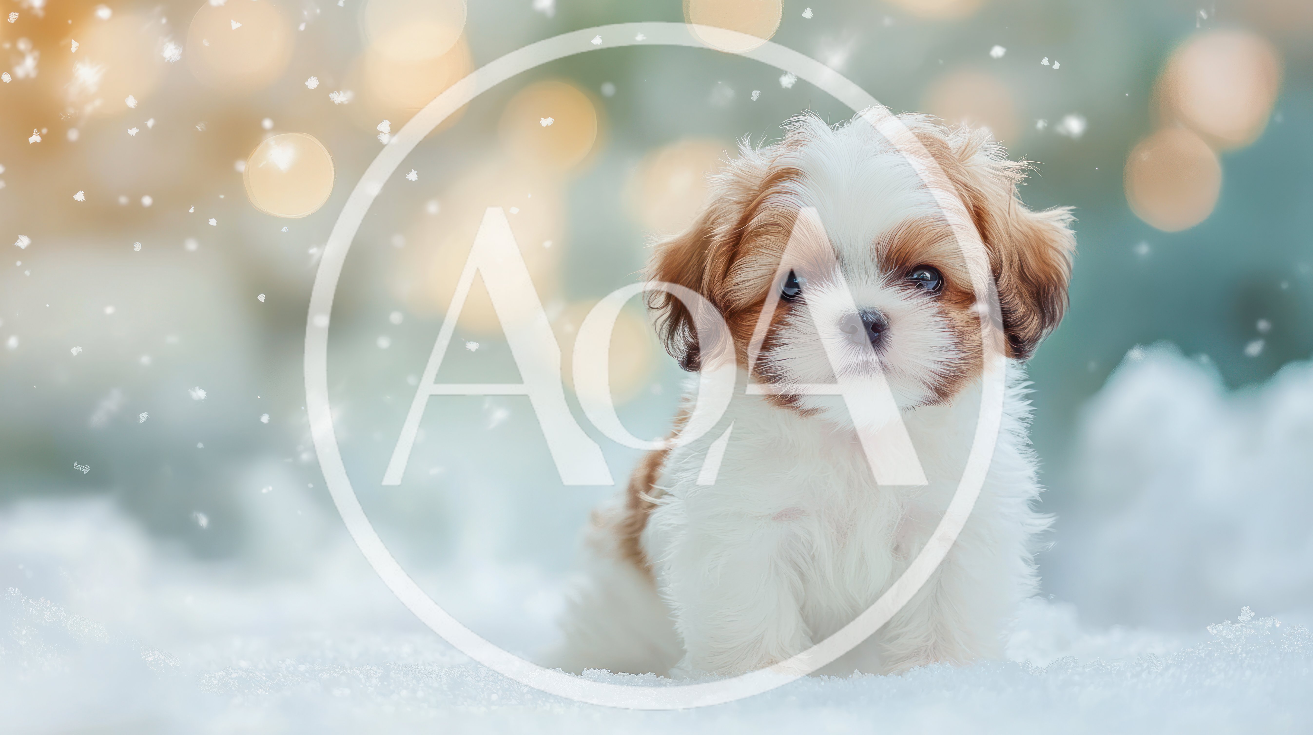 Adorable Shih Tzu Puppy Sitting In The Snow
