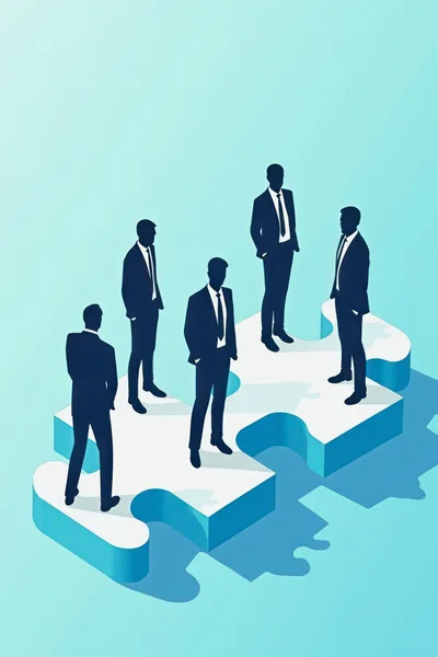 Businessmen Standing On Interlocking Puzzle Pieces