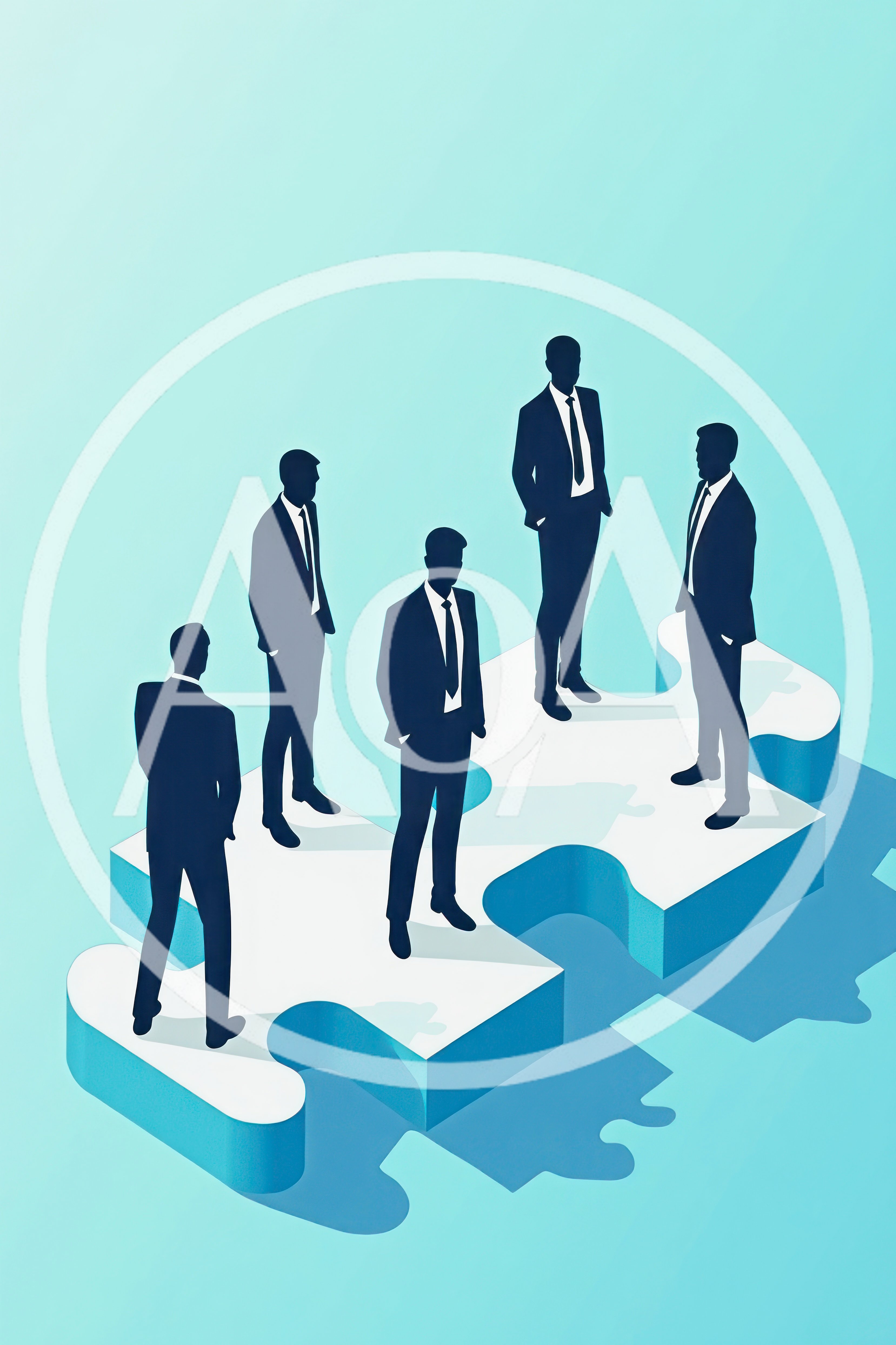 Businessmen Standing On Interlocking Puzzle Pieces