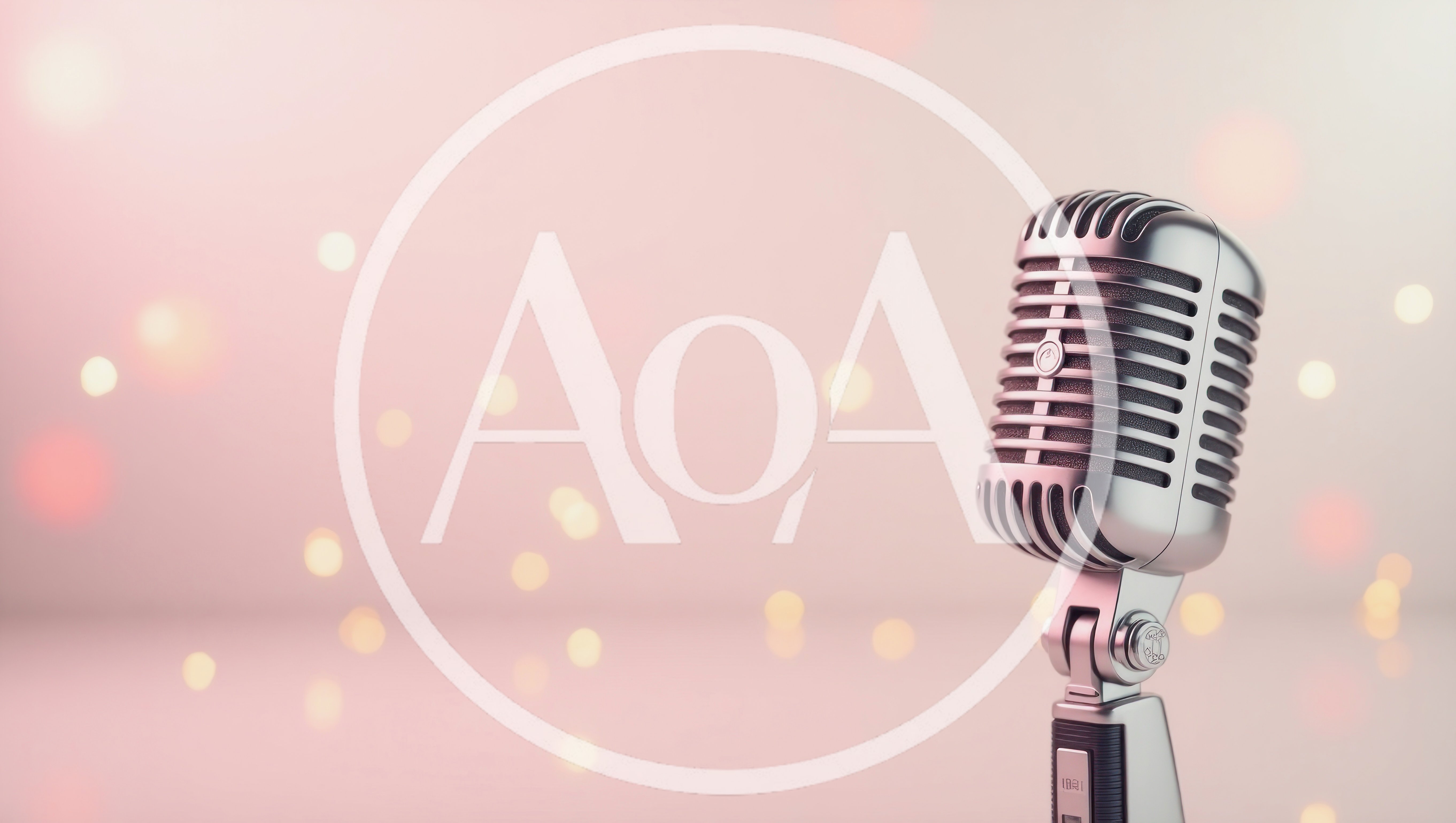 Vintage Silver Microphone Against Soft Pink Bokeh Background