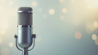 Vintage Silver Studio Microphone On Blurred Background