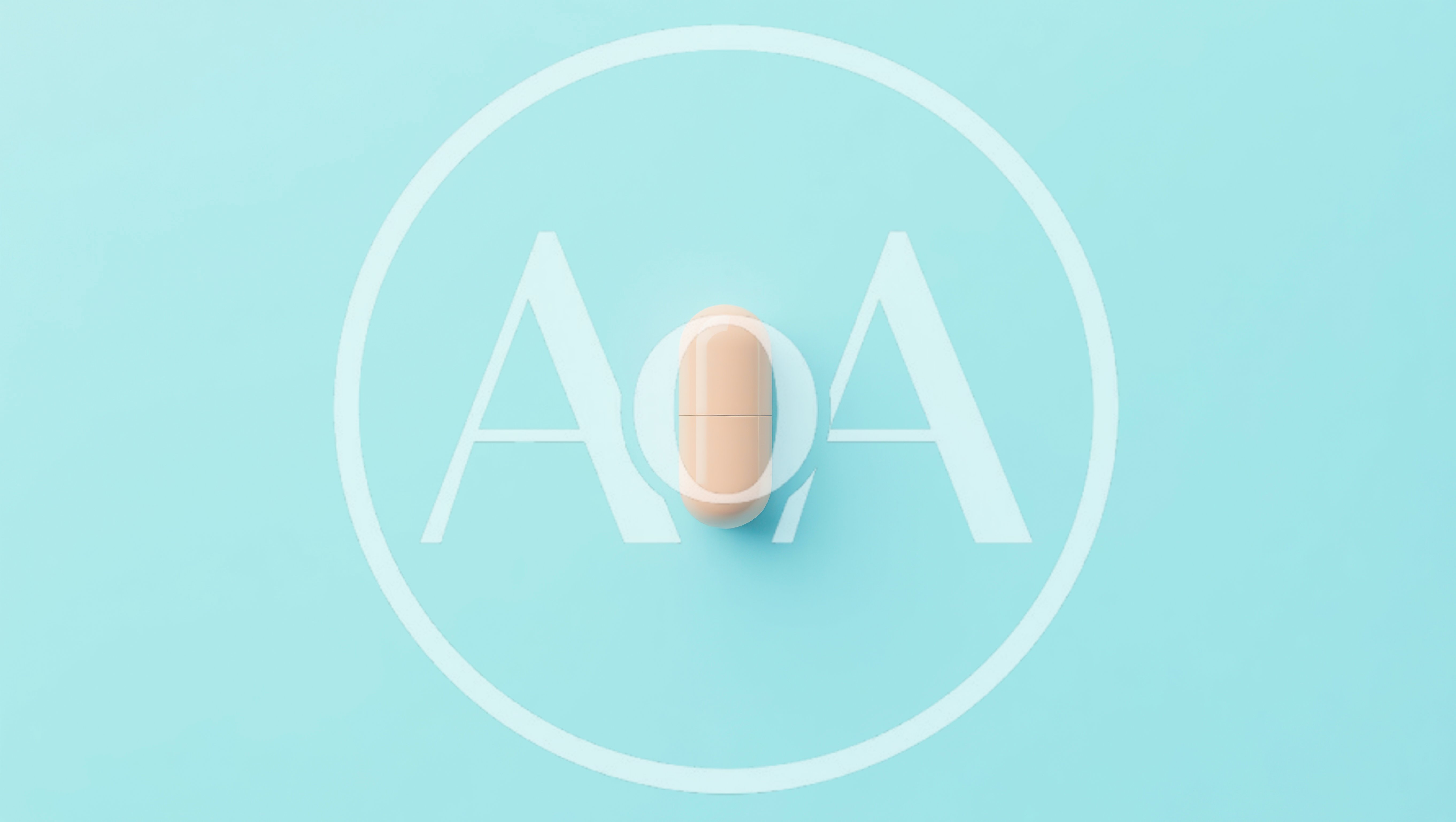 Single Beige Medical Capsule On Light Blue Background