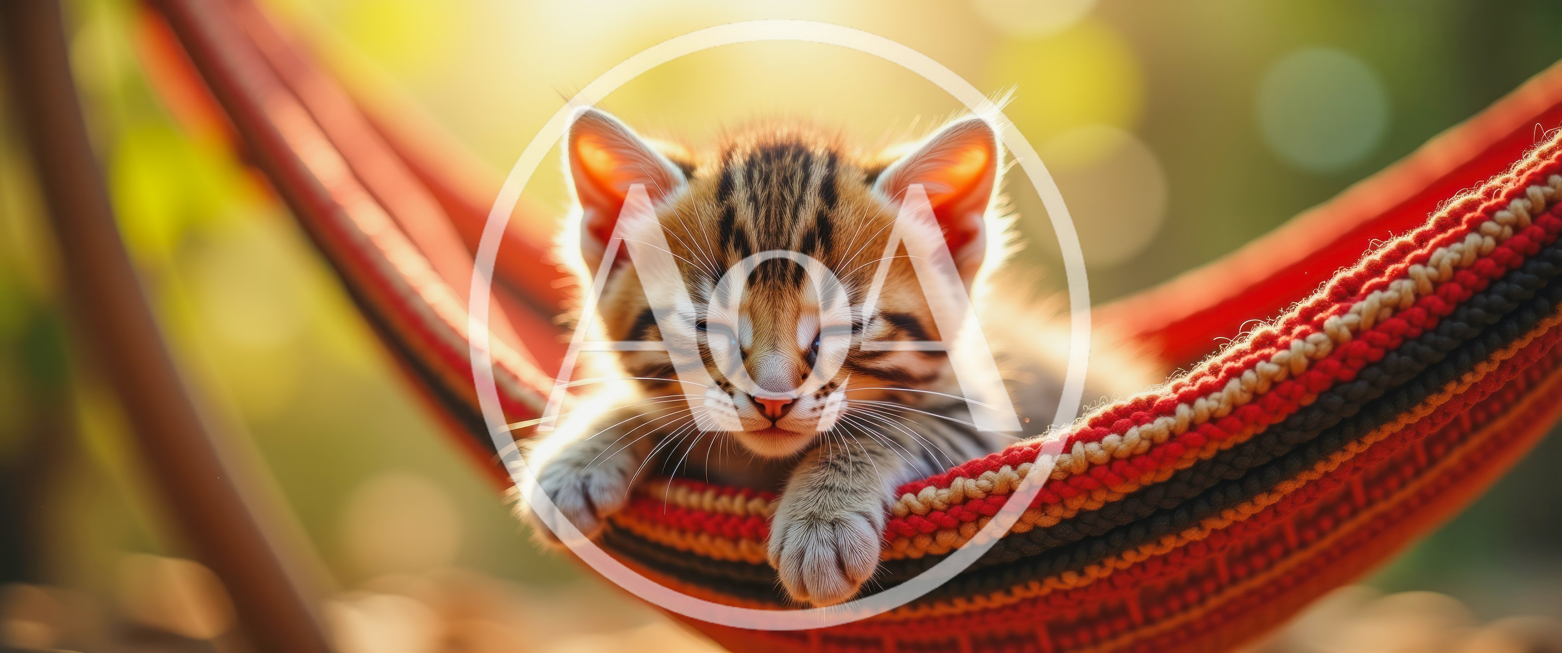 Cute Tabby Kitten Sleeping In A Red Hammock