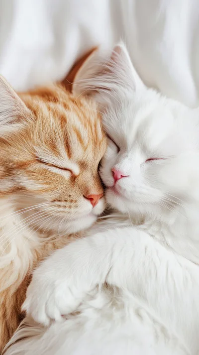 Two Fluffy Cats Sleeping Together