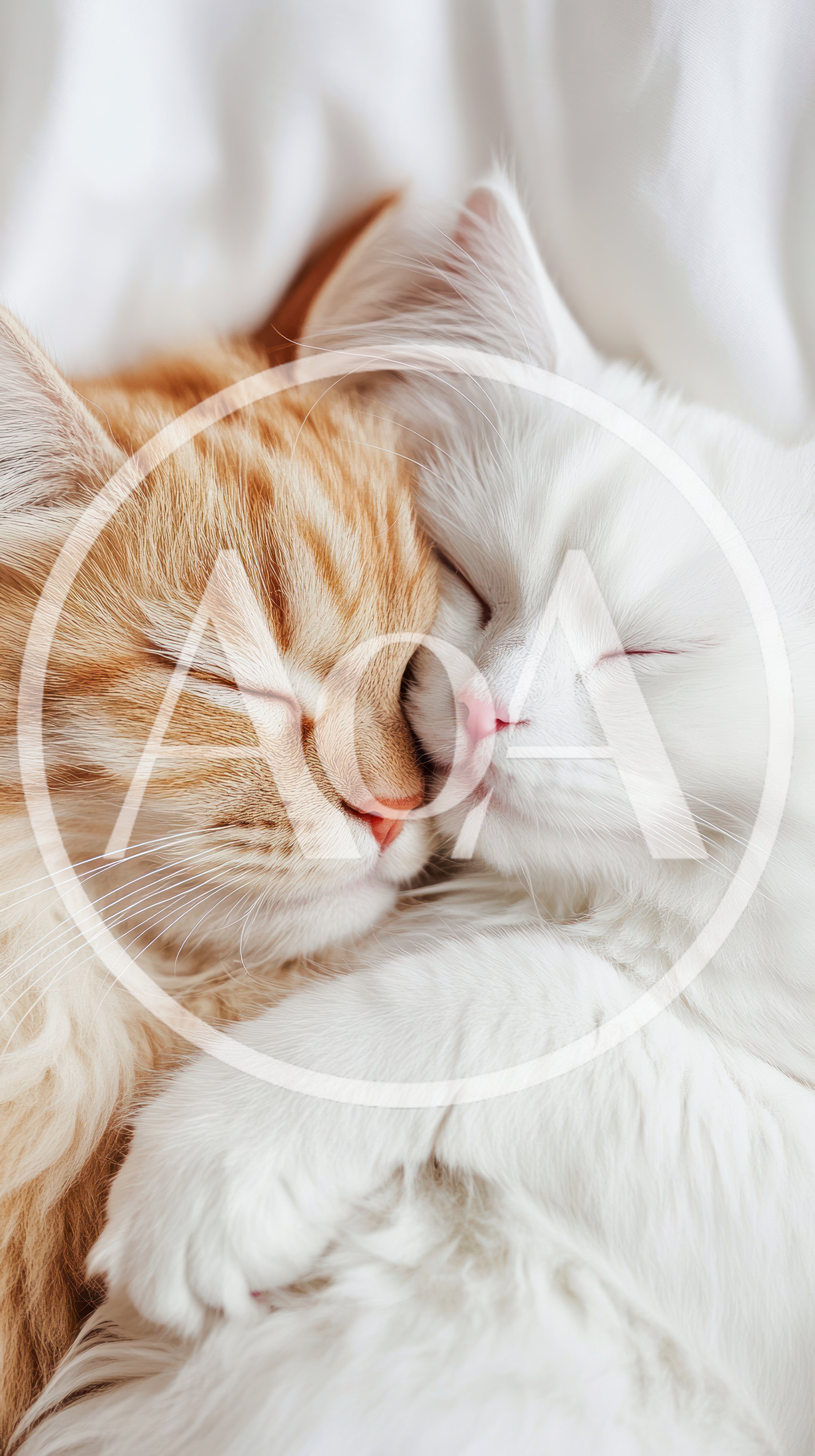 Two Fluffy Cats Sleeping Together