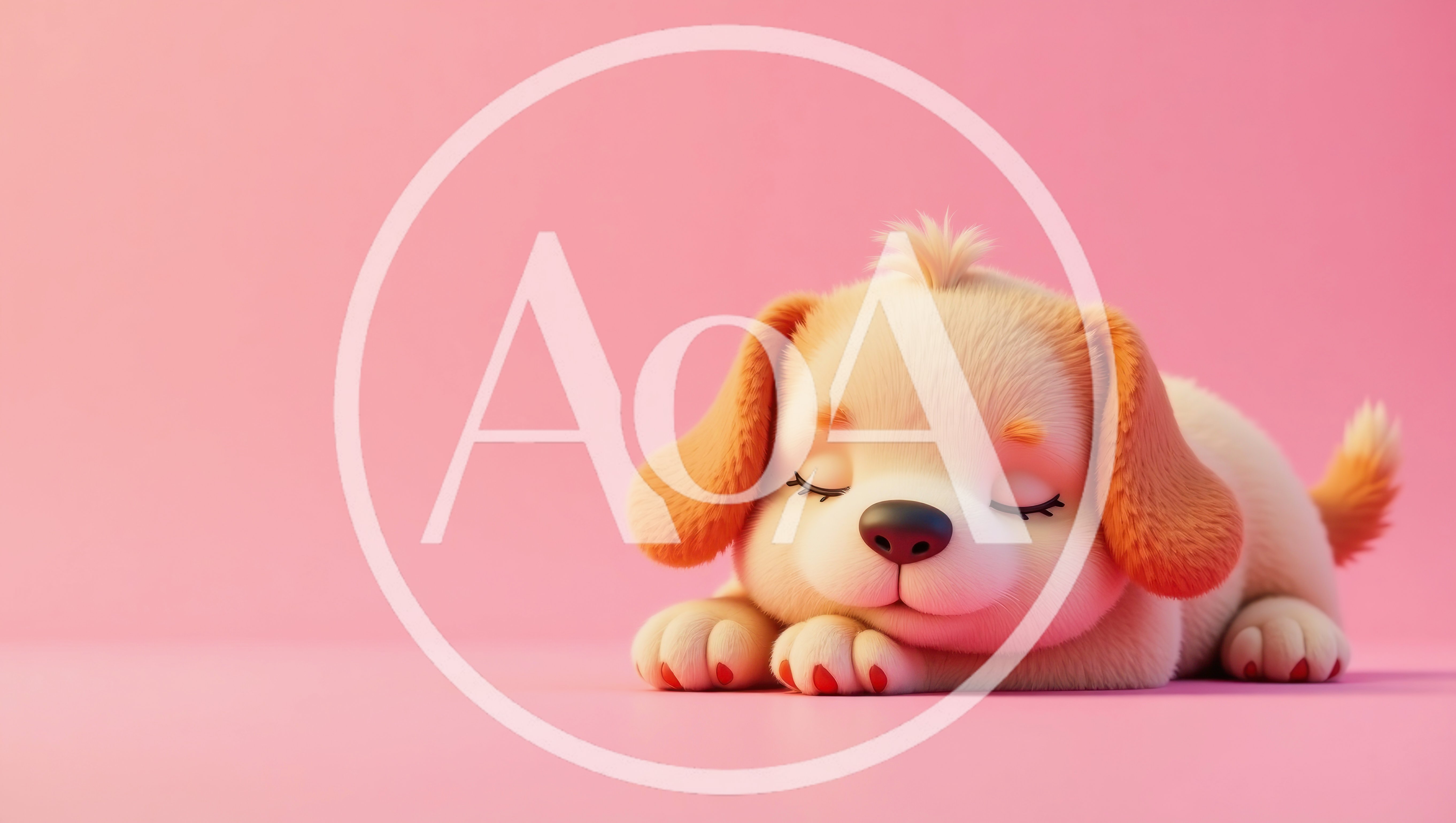 Cute Cartoon Puppy Sleeping On Pink Background