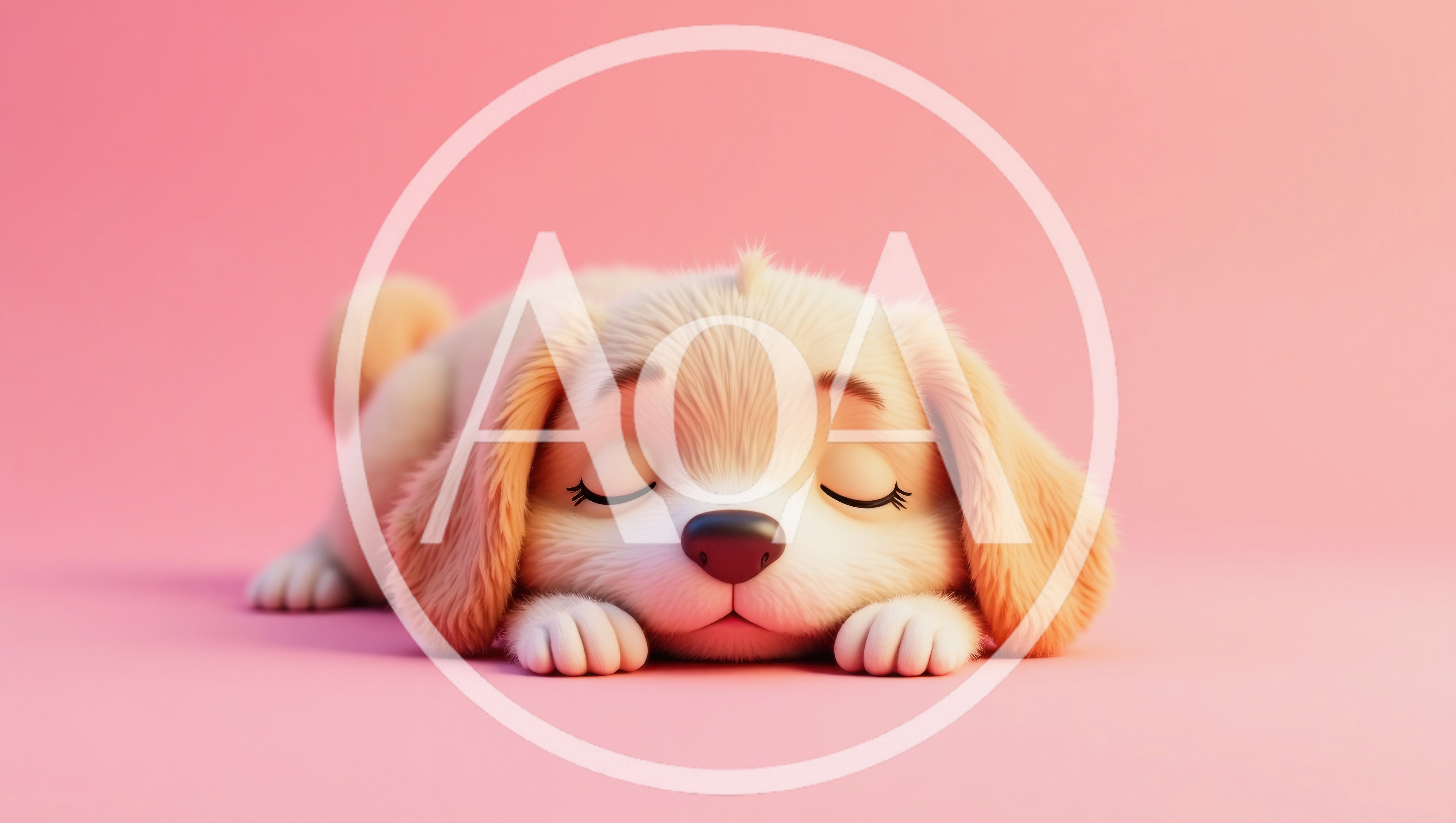 Cute Cartoon Puppy Sleeping On Pink Background