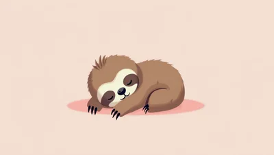Cute Cartoon Sloth Sleeping On A Pink Background