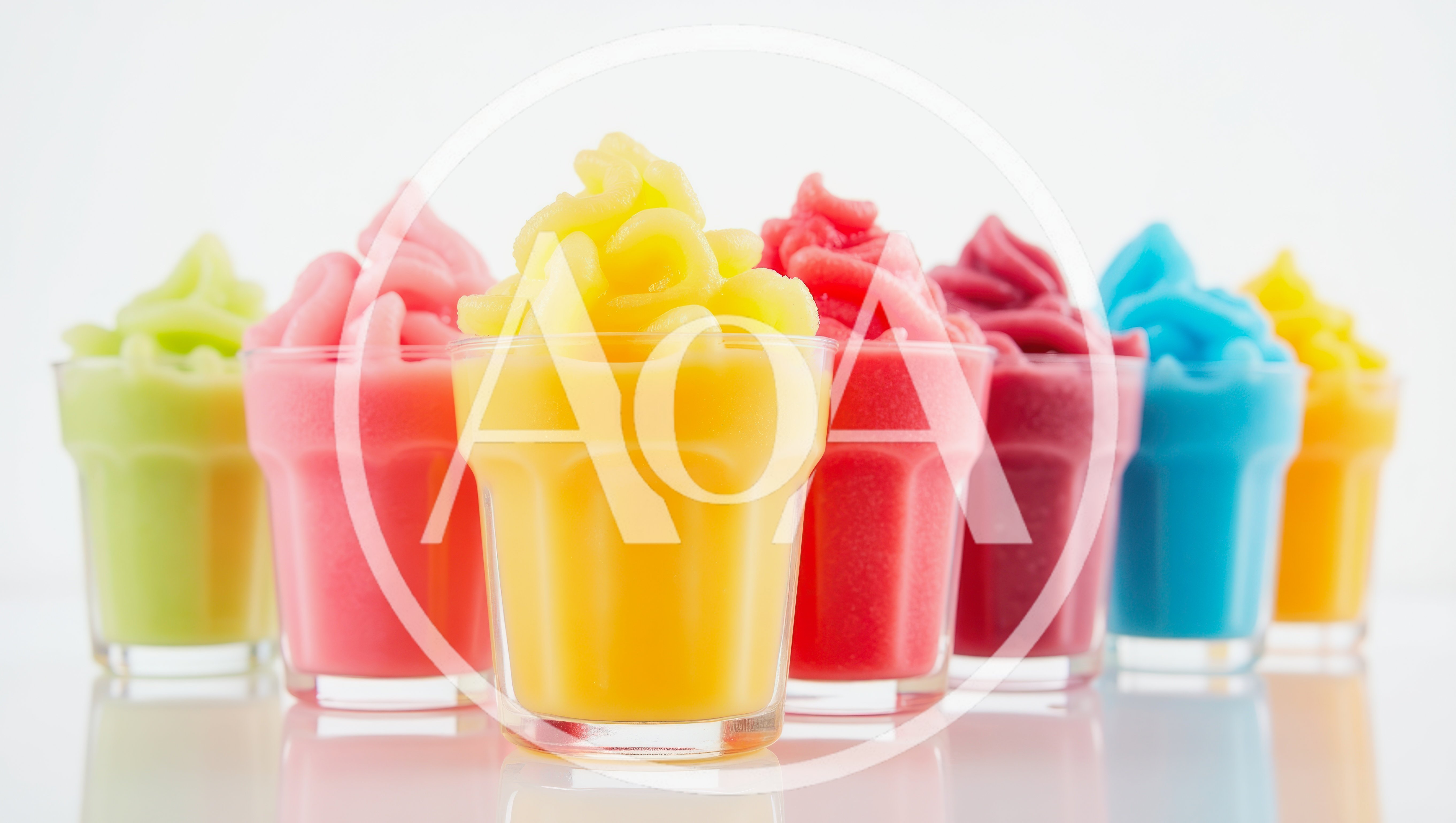 Colorful Frozen Yogurt Desserts In Glass Cups
