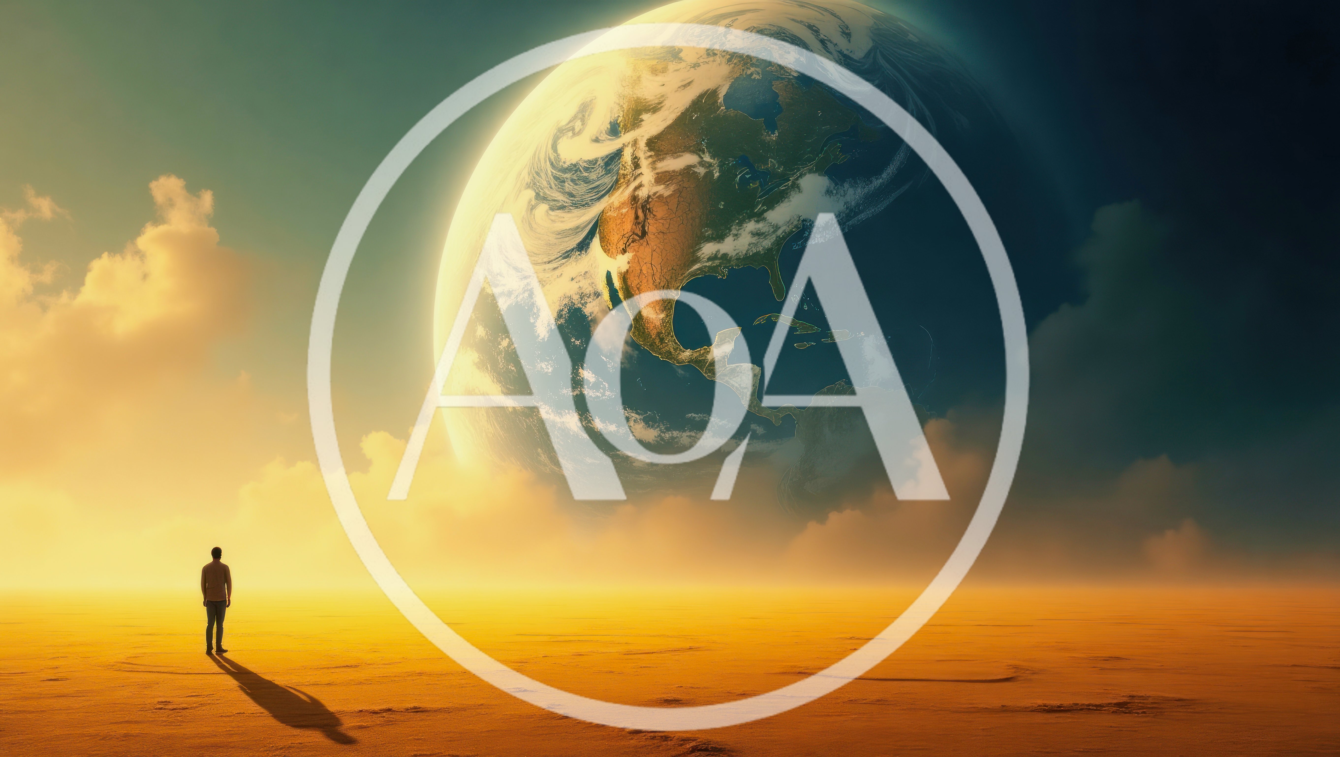 Lone Person Standing Before A Giant Earth In Desert