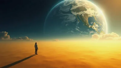 Person Standing Alone In A Surreal Desert Landscape