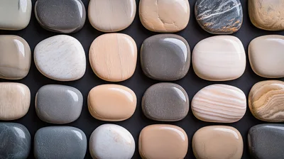 Collection of Smooth Polished Stones on Dark Background