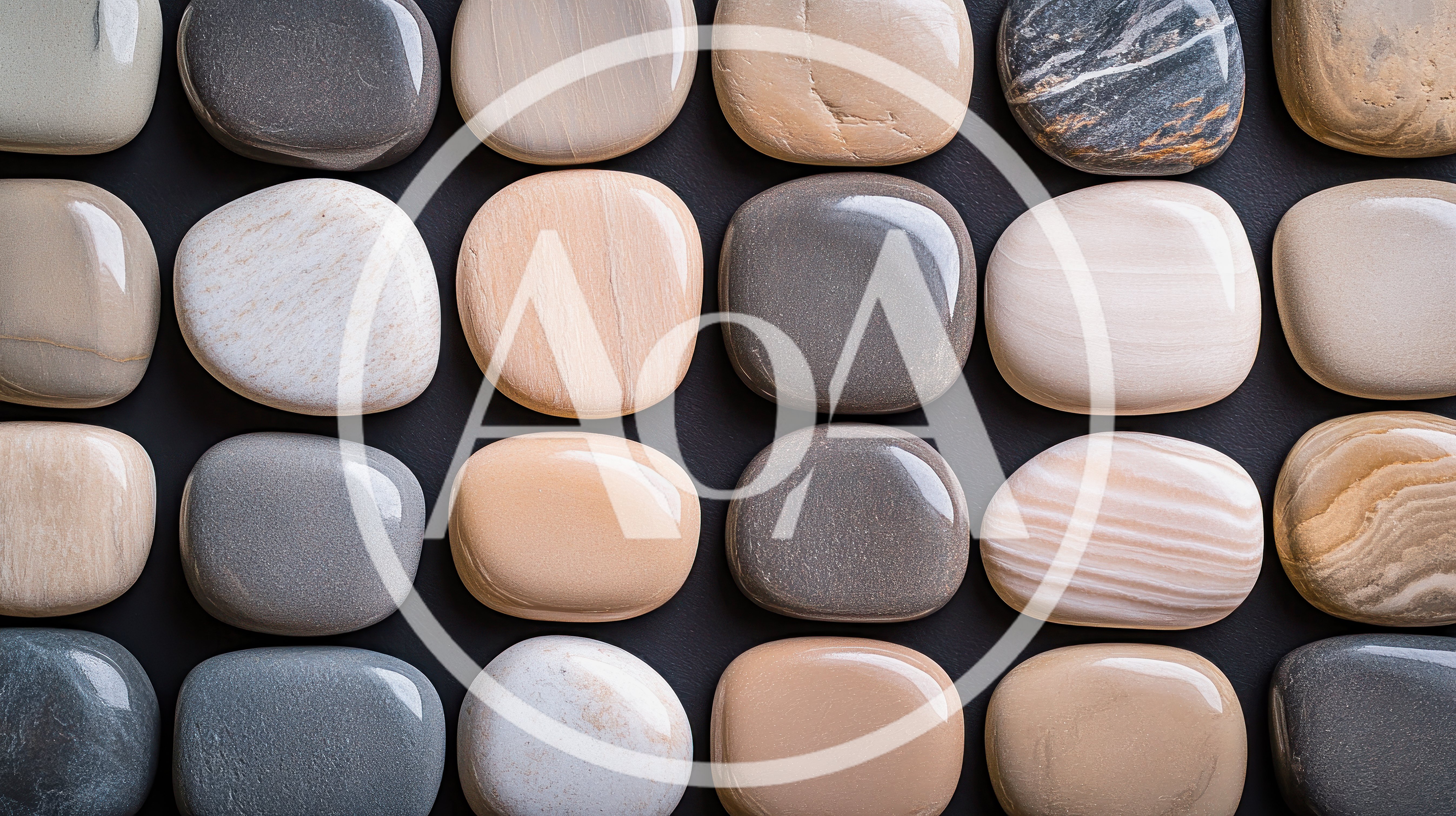 Collection of Smooth Polished Stones on Dark Background