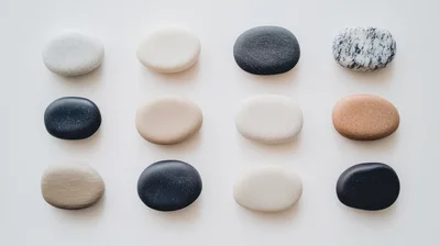 Twelve Smooth Polished Stones Arranged In A Grid