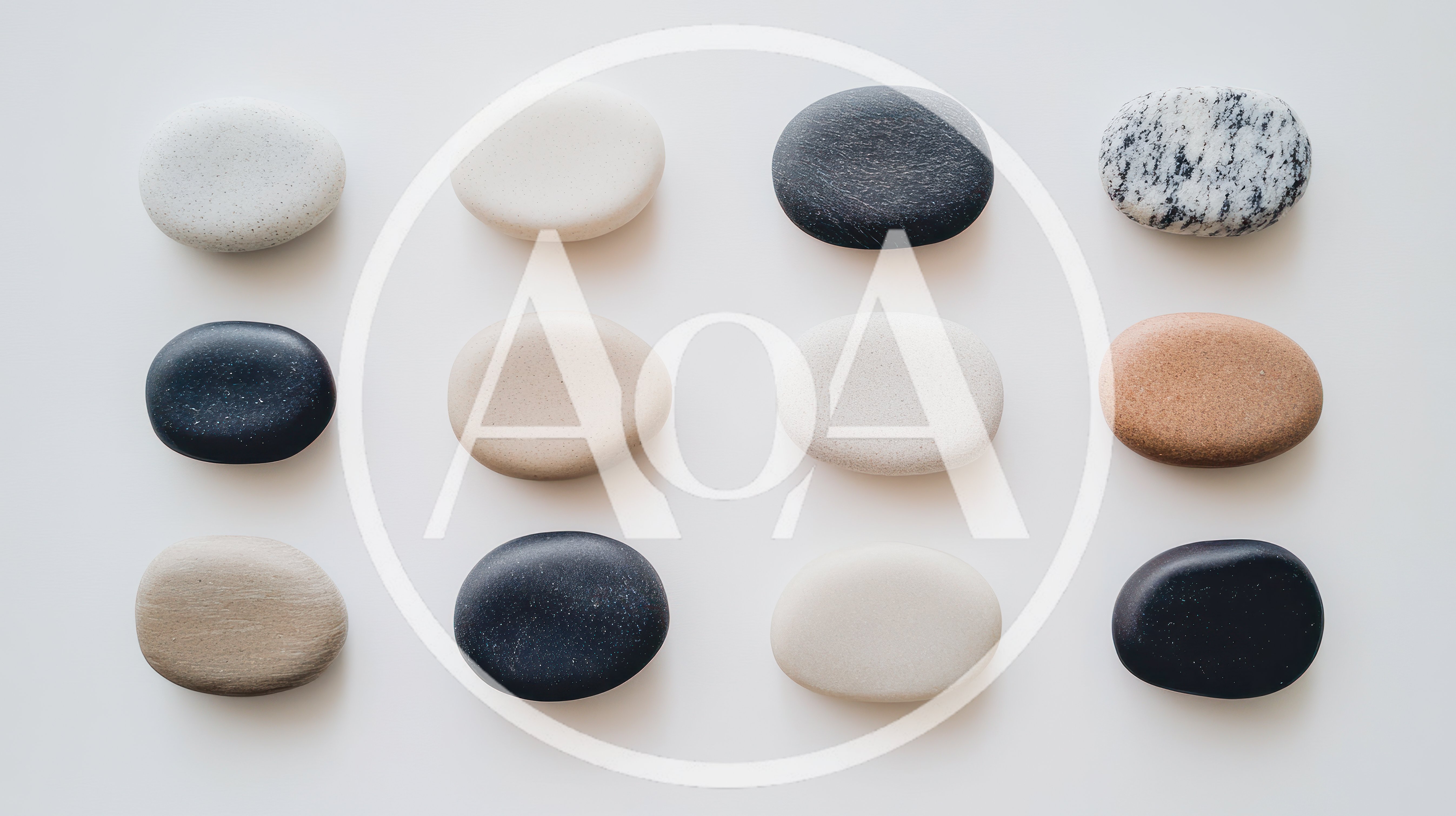 Twelve Smooth Polished Stones Arranged In A Grid