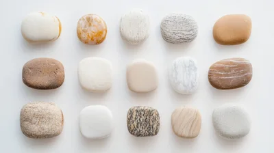 Collection Of Smooth Natural River Stones On White Background