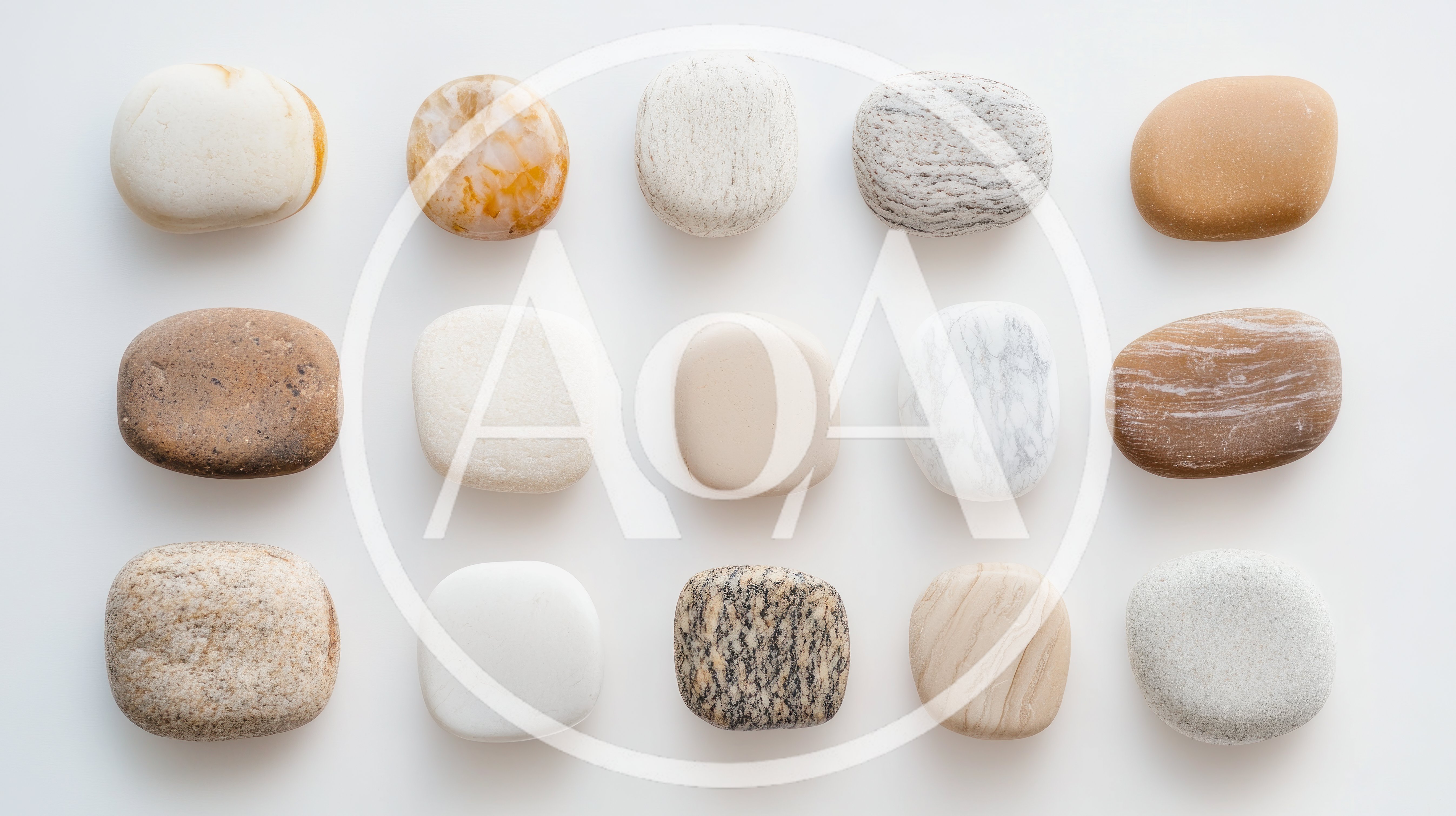 Collection Of Smooth Natural River Stones On White Background