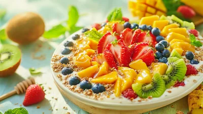 Healthy Fruit Bowl With Yogurt And Granola