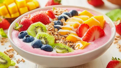 Healthy Fruit Smoothie Bowl With Granola And Berries
