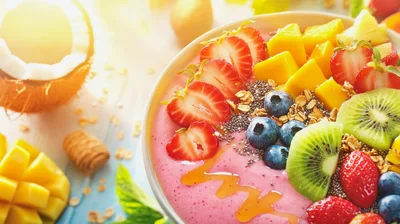 Healthy Fruit Smoothie Bowl With Fresh Toppings