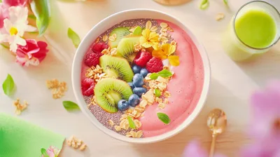 Healthy Fruit Smoothie Bowl With Granola And Berries